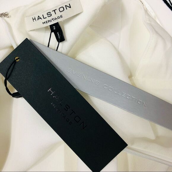 Halston Heritage Embroidered Hem White Sleeveless Shift Dress - Picture 7 of 8